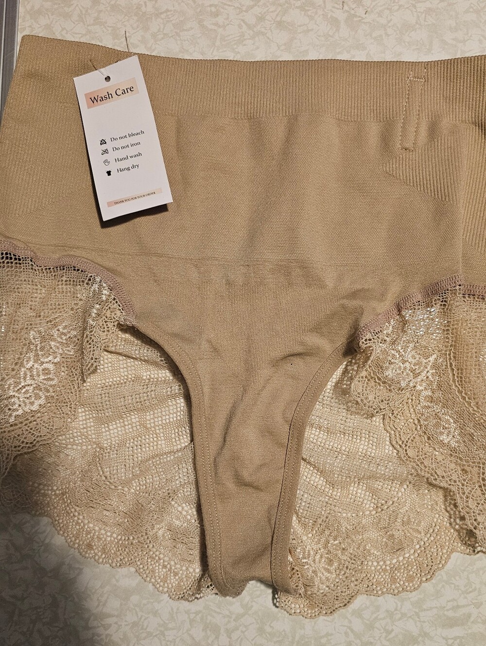 New Seamless High-Waist Lace Trim Shaper Brief - Beige M/L
